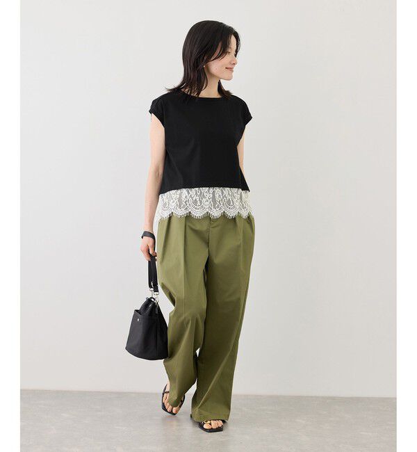 Rope&rsquo;Picnic「レースドッキングフレンチスリーブトップス/UVカット・接触冷感・汗染み防止」|Tシャツ・カットソー|