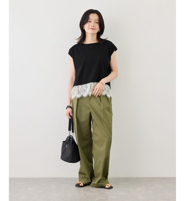 Rope&rsquo;Picnic「レースドッキングフレンチスリーブトップス/UVカット・接触冷感・汗染み防止」|Tシャツ・カットソー|