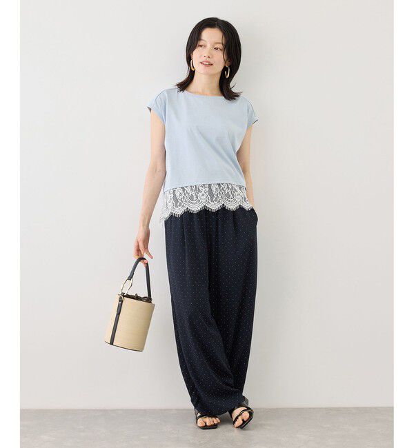 Rope&rsquo;Picnic「レースドッキングフレンチスリーブトップス/UVカット・接触冷感・汗染み防止」|Tシャツ・カットソー|