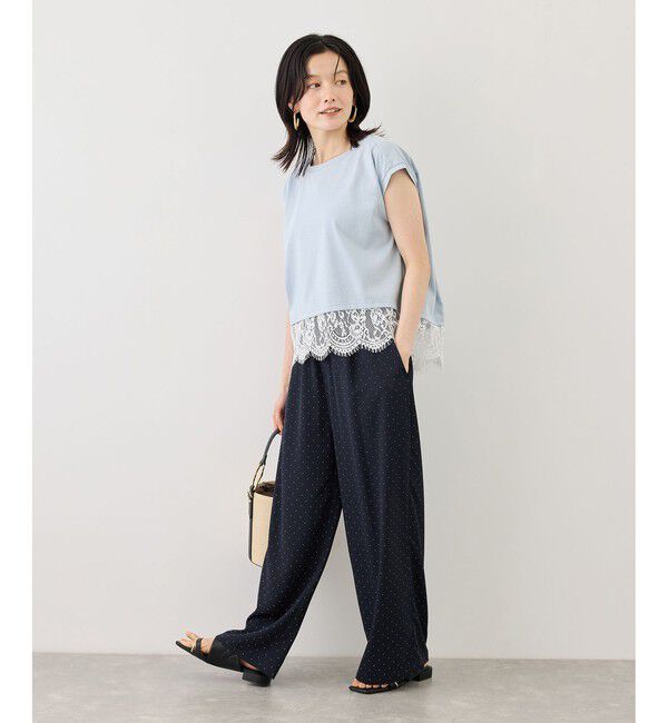 Rope&rsquo;Picnic「レースドッキングフレンチスリーブトップス/UVカット・接触冷感・汗染み防止」|Tシャツ・カットソー|