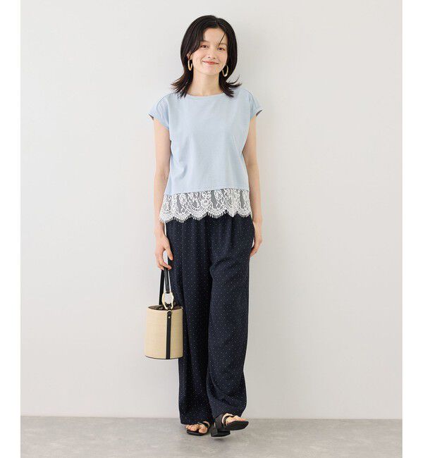 Rope&rsquo;Picnic「レースドッキングフレンチスリーブトップス/UVカット・接触冷感・汗染み防止」|Tシャツ・カットソー|
