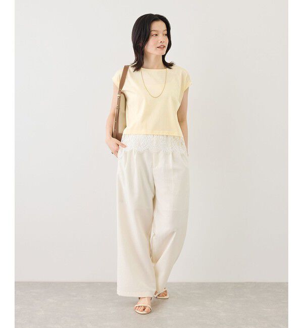 Rope&rsquo;Picnic「レースドッキングフレンチスリーブトップス/UVカット・接触冷感・汗染み防止」|Tシャツ・カットソー|