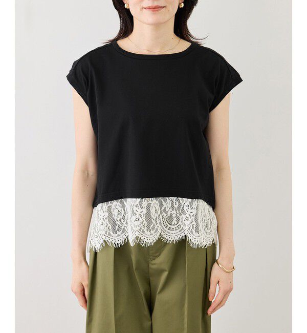 Rope&rsquo;Picnic「レースドッキングフレンチスリーブトップス/UVカット・接触冷感・汗染み防止」|Tシャツ・カットソー|