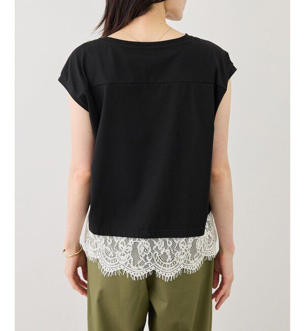 Rope&rsquo;Picnic「レースドッキングフレンチスリーブトップス/UVカット・接触冷感・汗染み防止」|Tシャツ・カットソー|