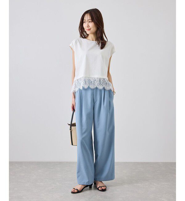 Rope&rsquo;Picnic「レースドッキングフレンチスリーブトップス/UVカット・接触冷感・汗染み防止」|Tシャツ・カットソー|