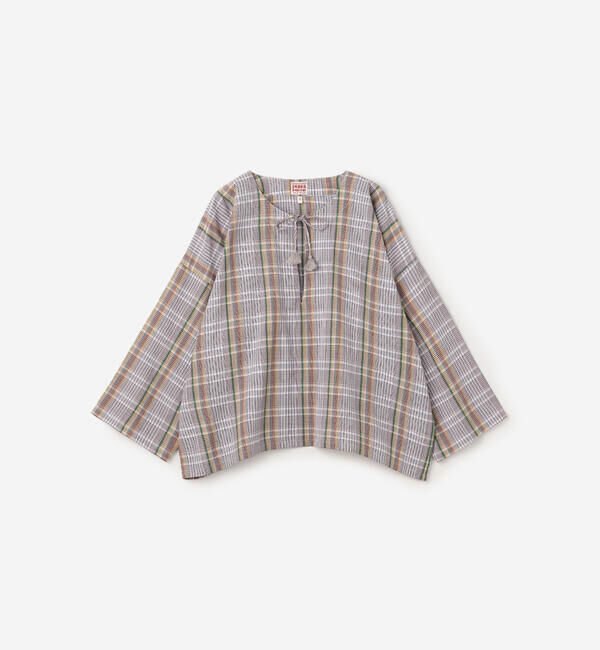  「INDIA INDUSTRY | マドラスチェック カフタンシャツ WOMEN」|シャツ・ブラウス|GREY系1