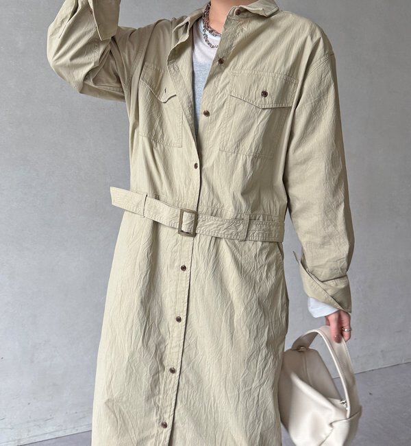  「【WEB限定】ワイヤーカラーロングシャツワンピース」|ワンピース|