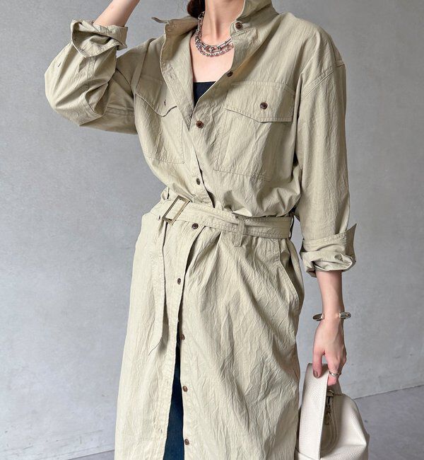  「【WEB限定】ワイヤーカラーロングシャツワンピース」|ワンピース|