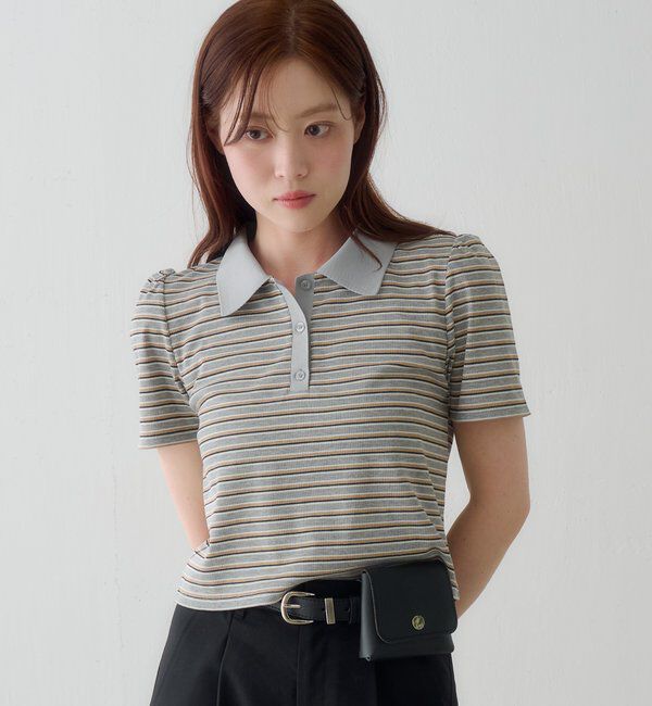  「【S.Mサイズ展開】ボーダーポロTEE」|ポロシャツ|