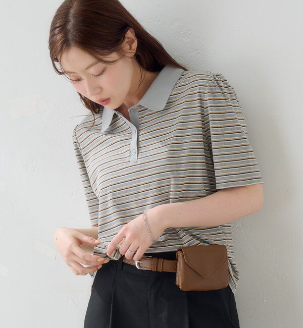  「【S.Mサイズ展開】ボーダーポロTEE」|ポロシャツ|