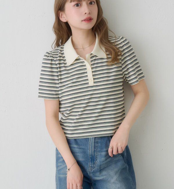  「【S.Mサイズ展開】ボーダーポロTEE」|ポロシャツ|