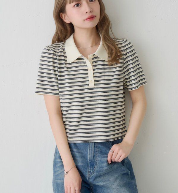  「【S.Mサイズ展開】ボーダーポロTEE」|ポロシャツ|