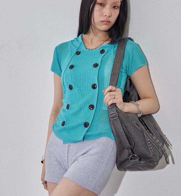 「【WEB限定カラーあり/新色追加】シアーリブＷボタンフーディ」|パーカー|
