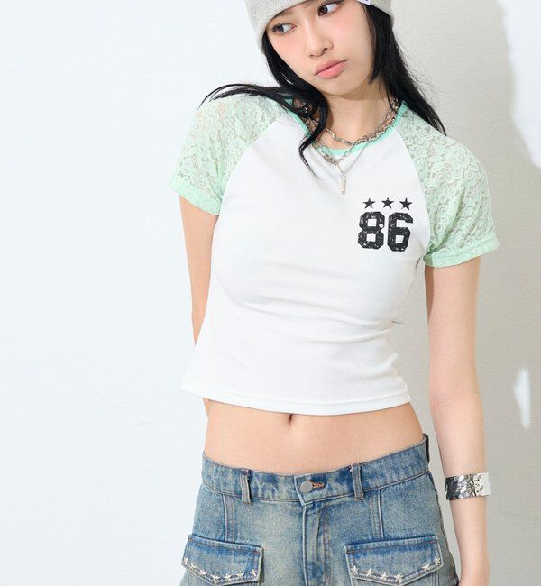  「【WEB限定】ラグラン袖レースナンバリングTEE」|Tシャツ・カットソー|