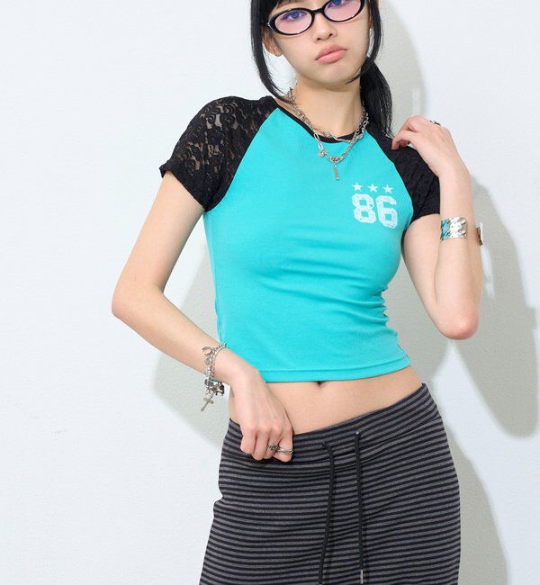  「【WEB限定】ラグラン袖レースナンバリングTEE」|Tシャツ・カットソー|