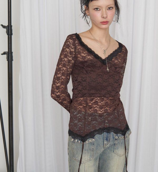  「【26AW新色カラーあり】レースガータートップス」|Tシャツ・カットソー|