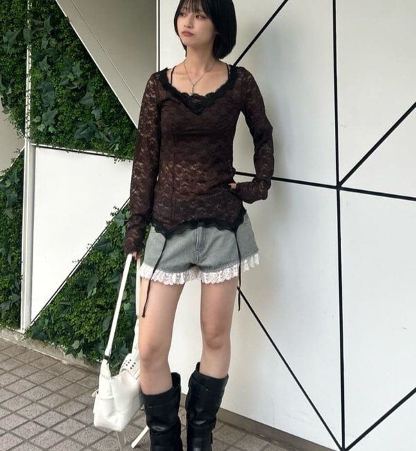  「【26AW新色カラーあり】レースガータートップス」|Tシャツ・カットソー|