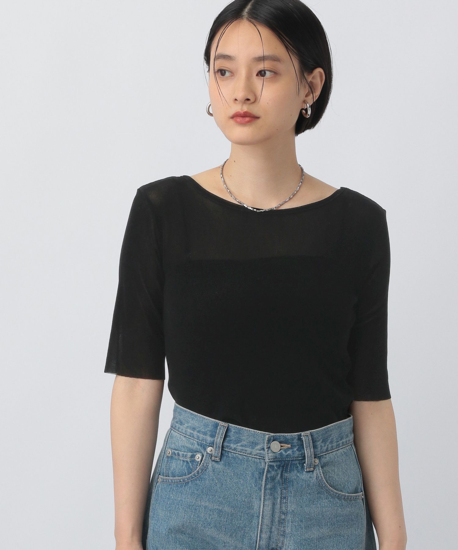 A part by 「ベロアプルオーバー_5分袖」|Tシャツ・カットソー|ブラック