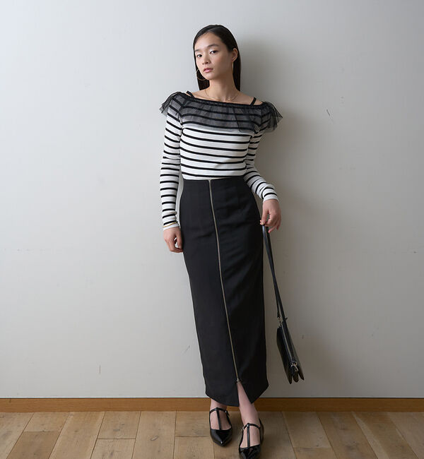 Rouge vif「【一部店舗限定】オフショルチュールリブプルオーバー」|ニット・セーター|