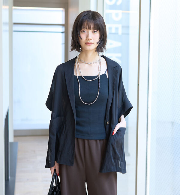 Rouge vif「【人気追加】強撚半袖シアーフォルムジャケット」|テーラードジャケット|