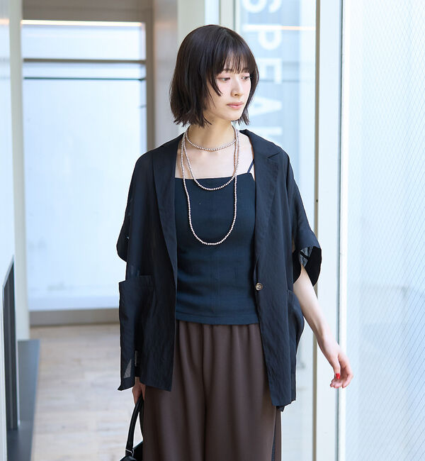 Rouge vif「【人気追加】強撚半袖シアーフォルムジャケット」|テーラードジャケット|