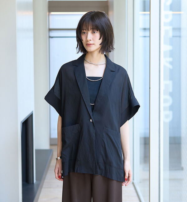 Rouge vif「【人気追加】強撚半袖シアーフォルムジャケット」|テーラードジャケット|