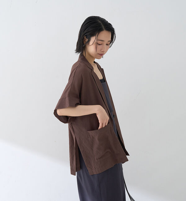 Rouge vif「【人気追加】強撚半袖シアーフォルムジャケット」|テーラードジャケット|