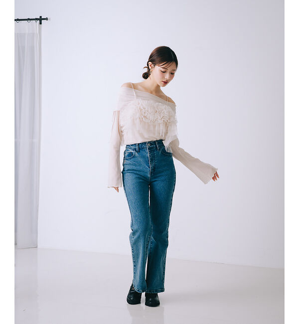 SELFIST「【2点セット】フリルオフショルカットソー&times;フリルビスチェ」|Tシャツ・カットソー|