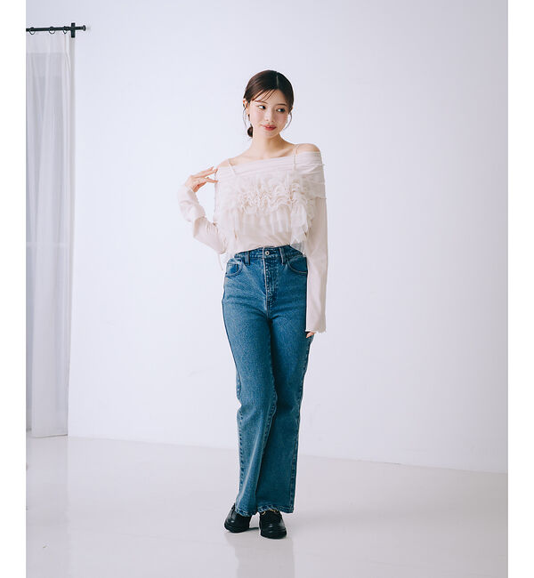 SELFIST「【2点セット】フリルオフショルカットソー&times;フリルビスチェ」|Tシャツ・カットソー|