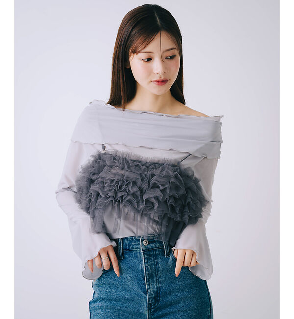 SELFIST「【2点セット】フリルオフショルカットソー&times;フリルビスチェ」|Tシャツ・カットソー|