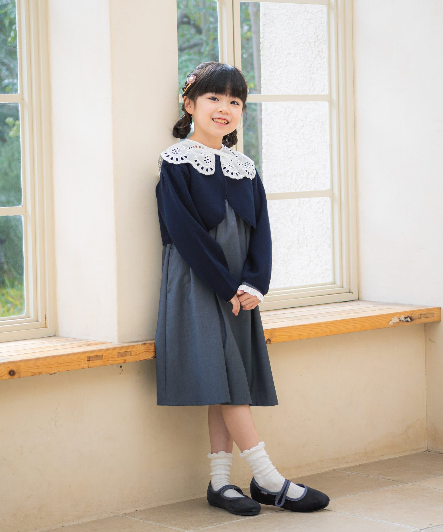 URBAN RESEARCH DOORS「スカラーレース襟ワンピース(KIDS)」|ワンピース|グレー