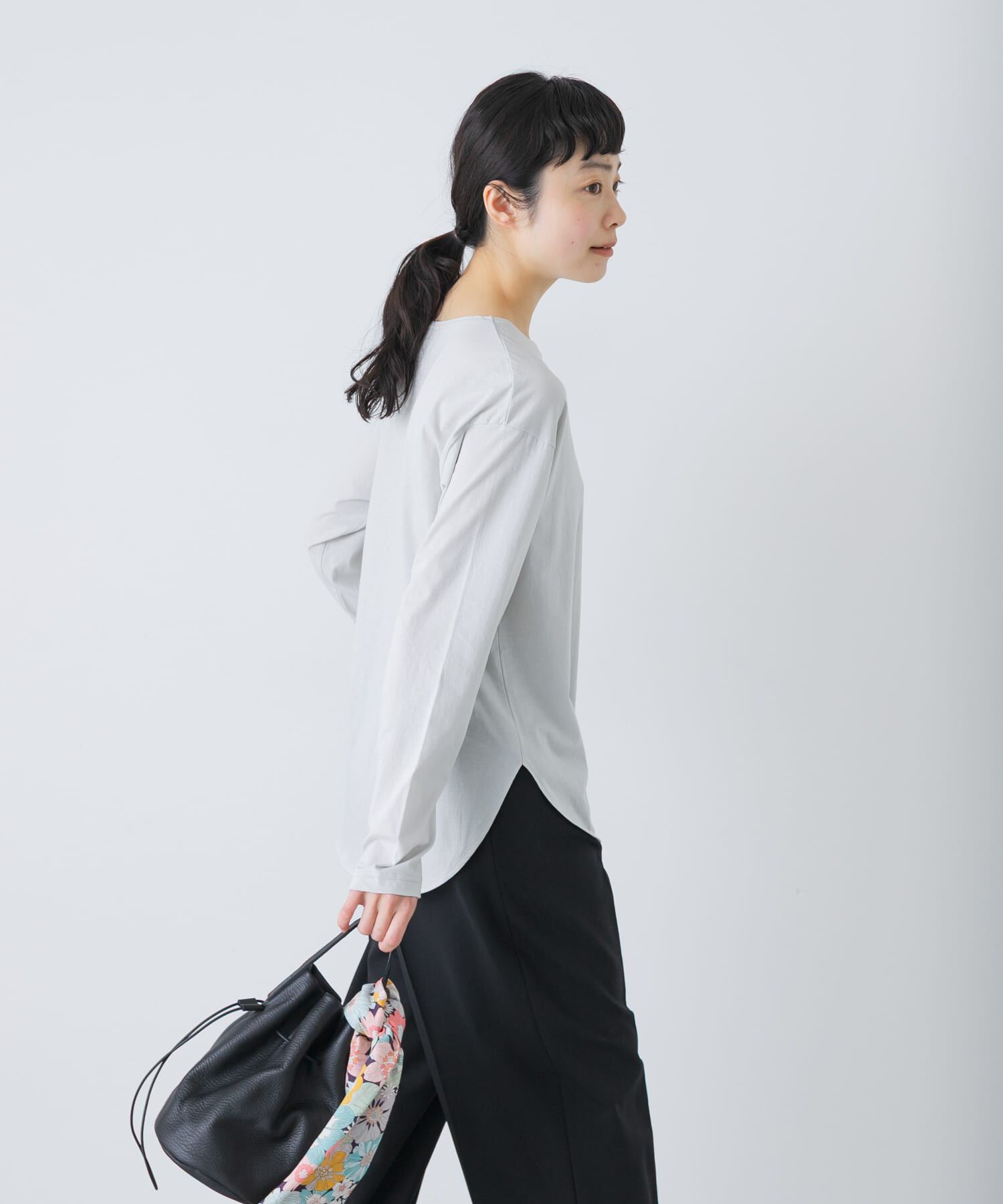 かぐれ「シフォン天竺カットソー」|Tシャツ・カットソー|ライトグレー