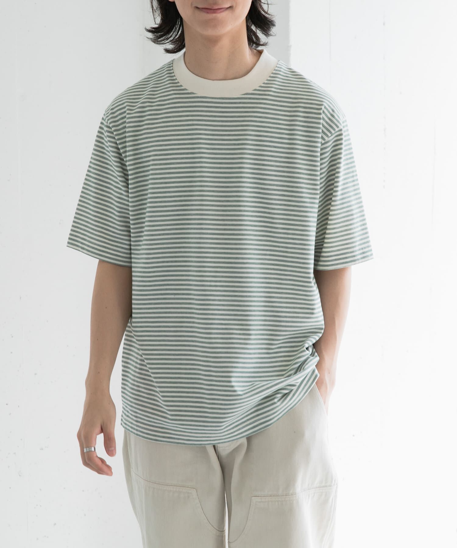 URBAN RESEARCH DOORS「FORK&SPOON　マルチボーダーTシャツ」|Tシャツ・カットソー|グリーン