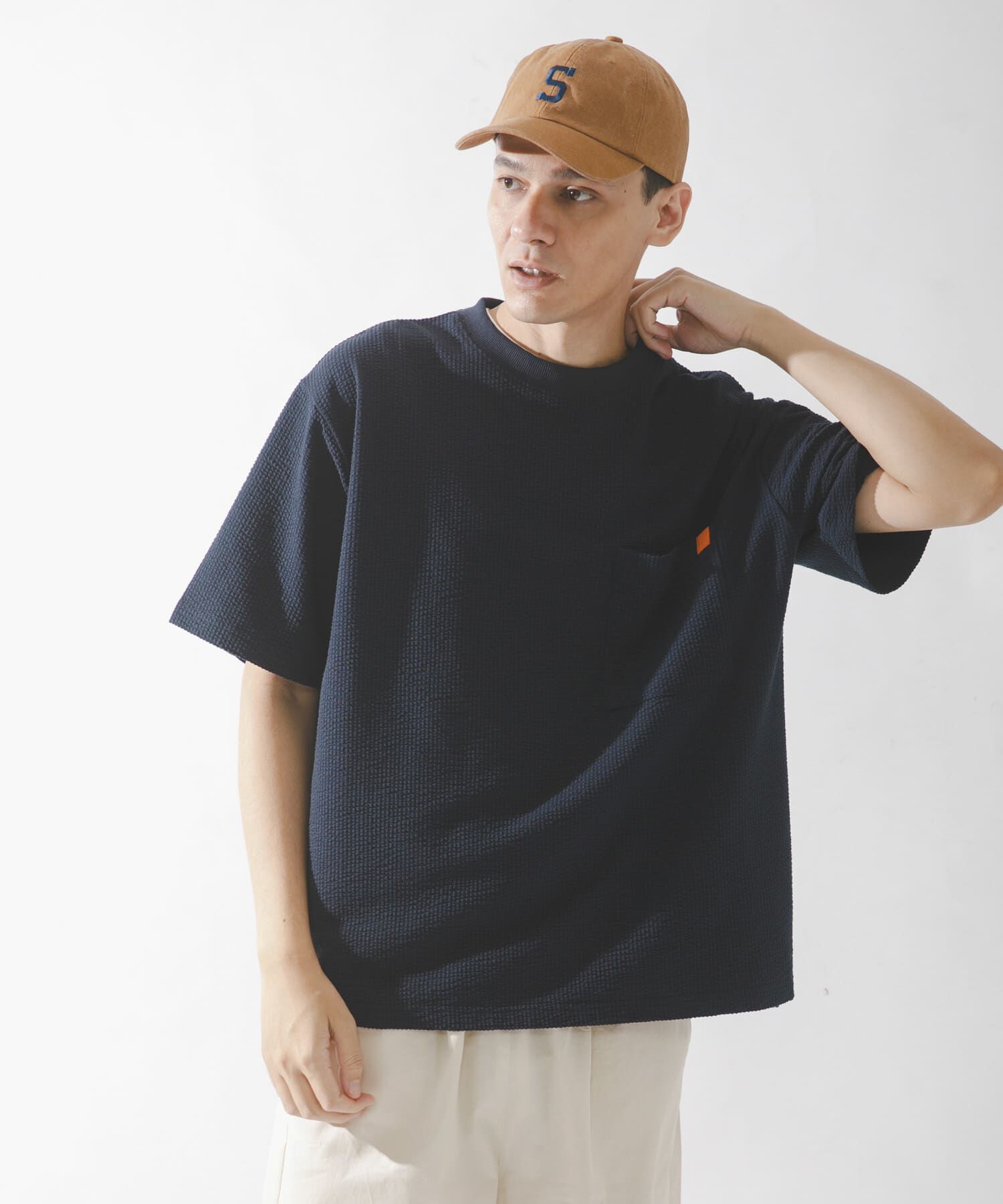 Sonny Label 「カットシアサッカーショートスリーブTシャツ」|Tシャツ・カットソー|ネイビー