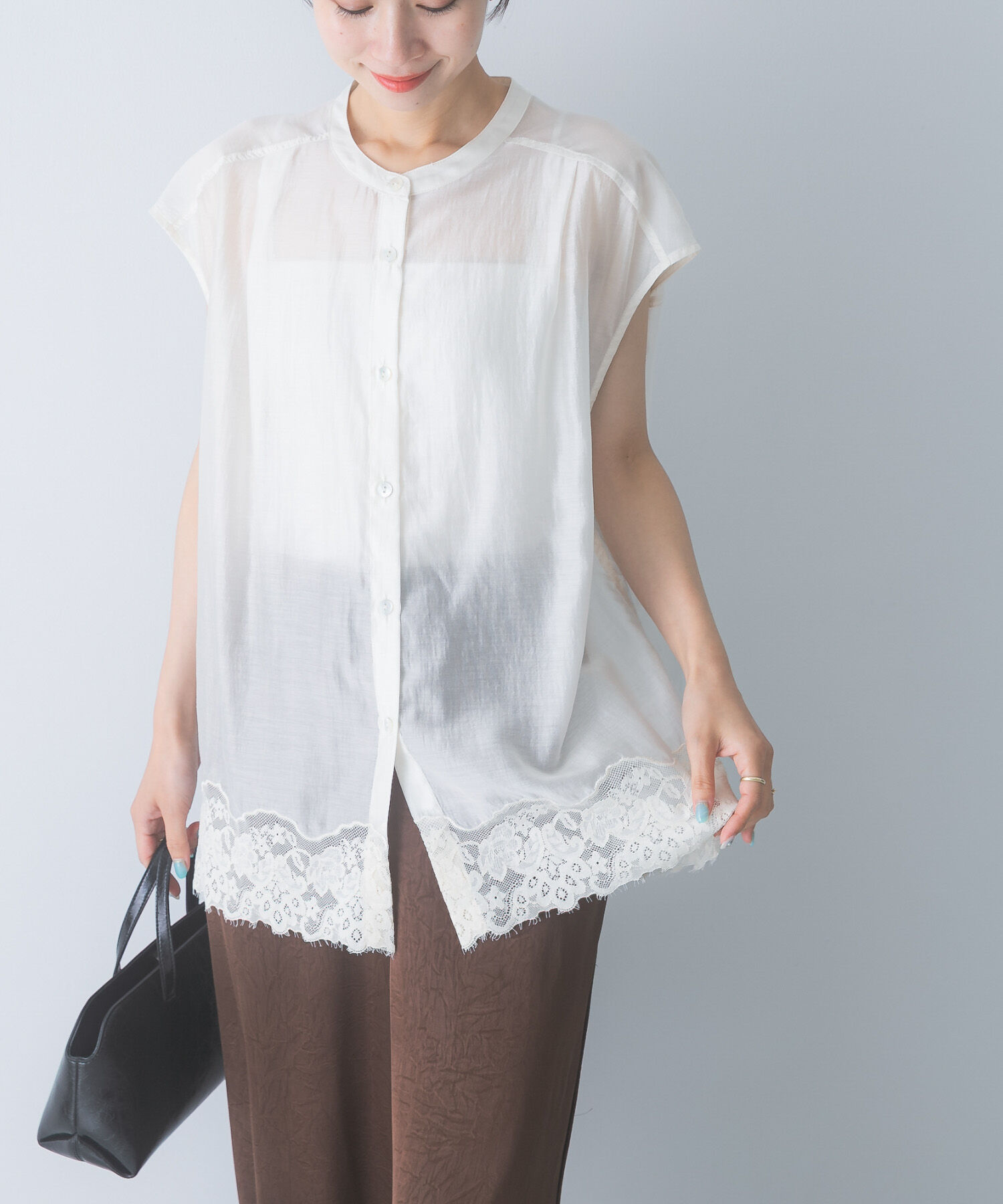 URBAN RESEARCH ROSSO「CHIGNON　レースシアーフレンチブラウス」|シャツ・ブラウス|