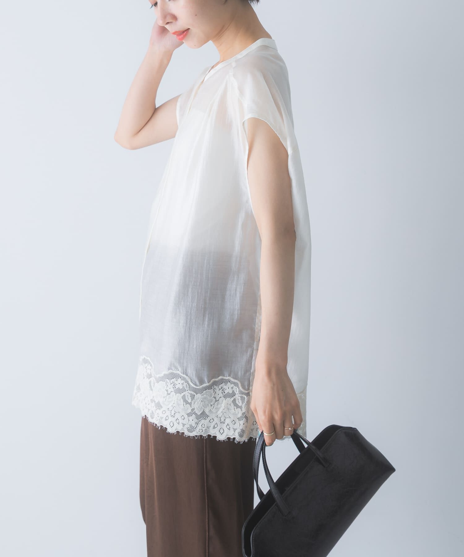 URBAN RESEARCH ROSSO「CHIGNON　レースシアーフレンチブラウス」|シャツ・ブラウス|