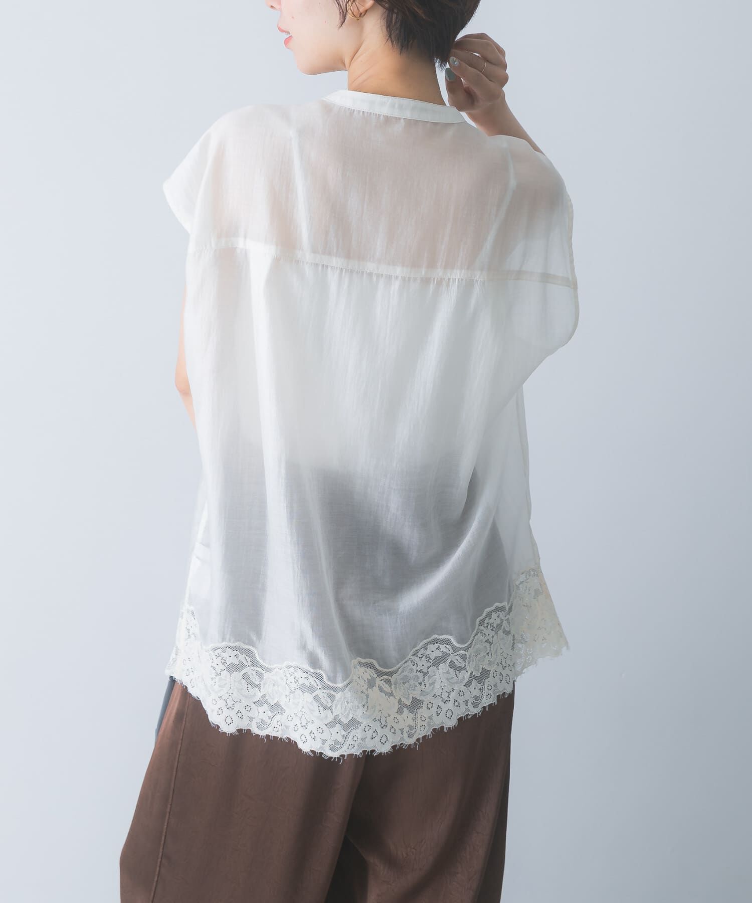 URBAN RESEARCH ROSSO「CHIGNON　レースシアーフレンチブラウス」|シャツ・ブラウス|