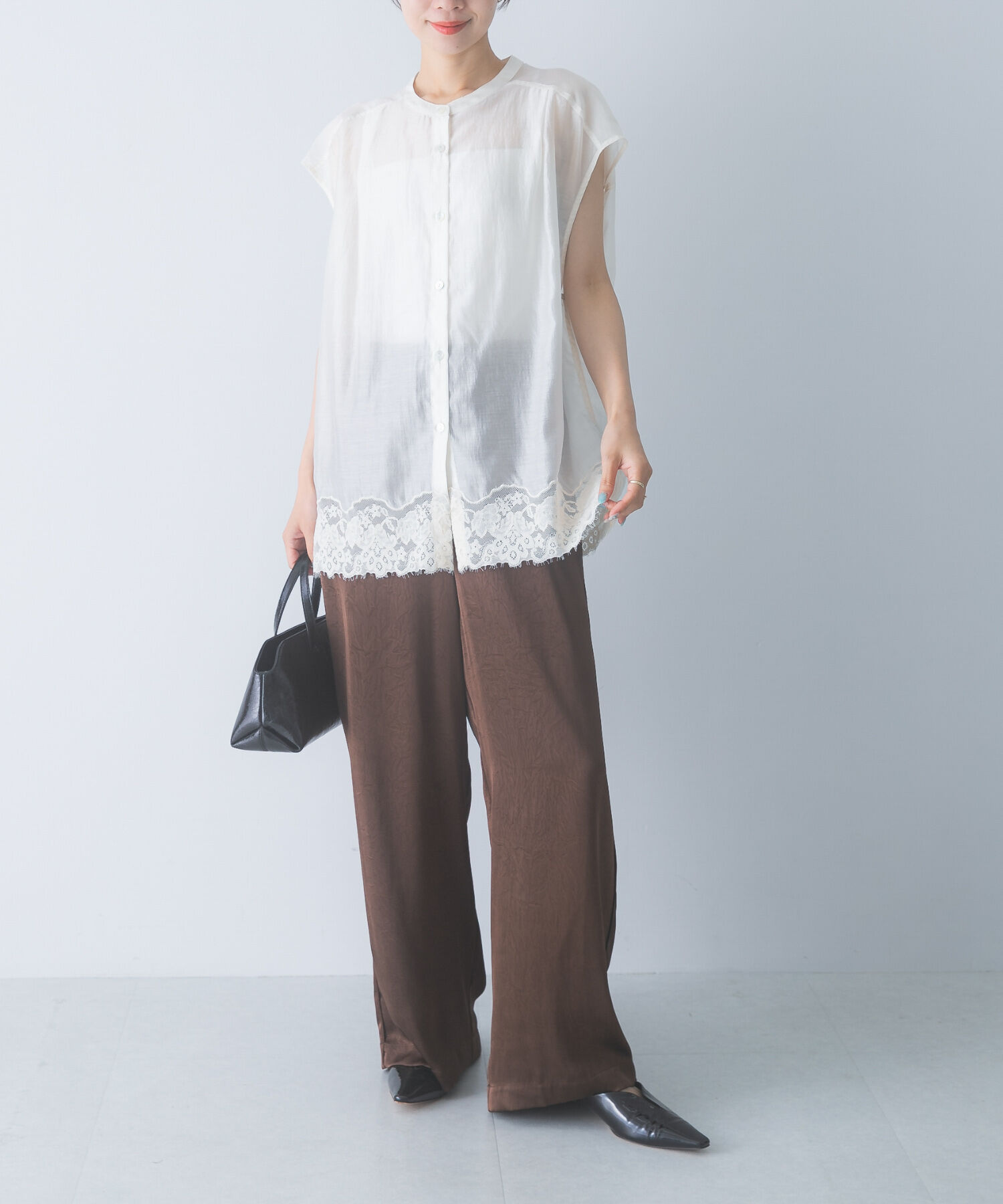 URBAN RESEARCH ROSSO「CHIGNON　レースシアーフレンチブラウス」|シャツ・ブラウス|