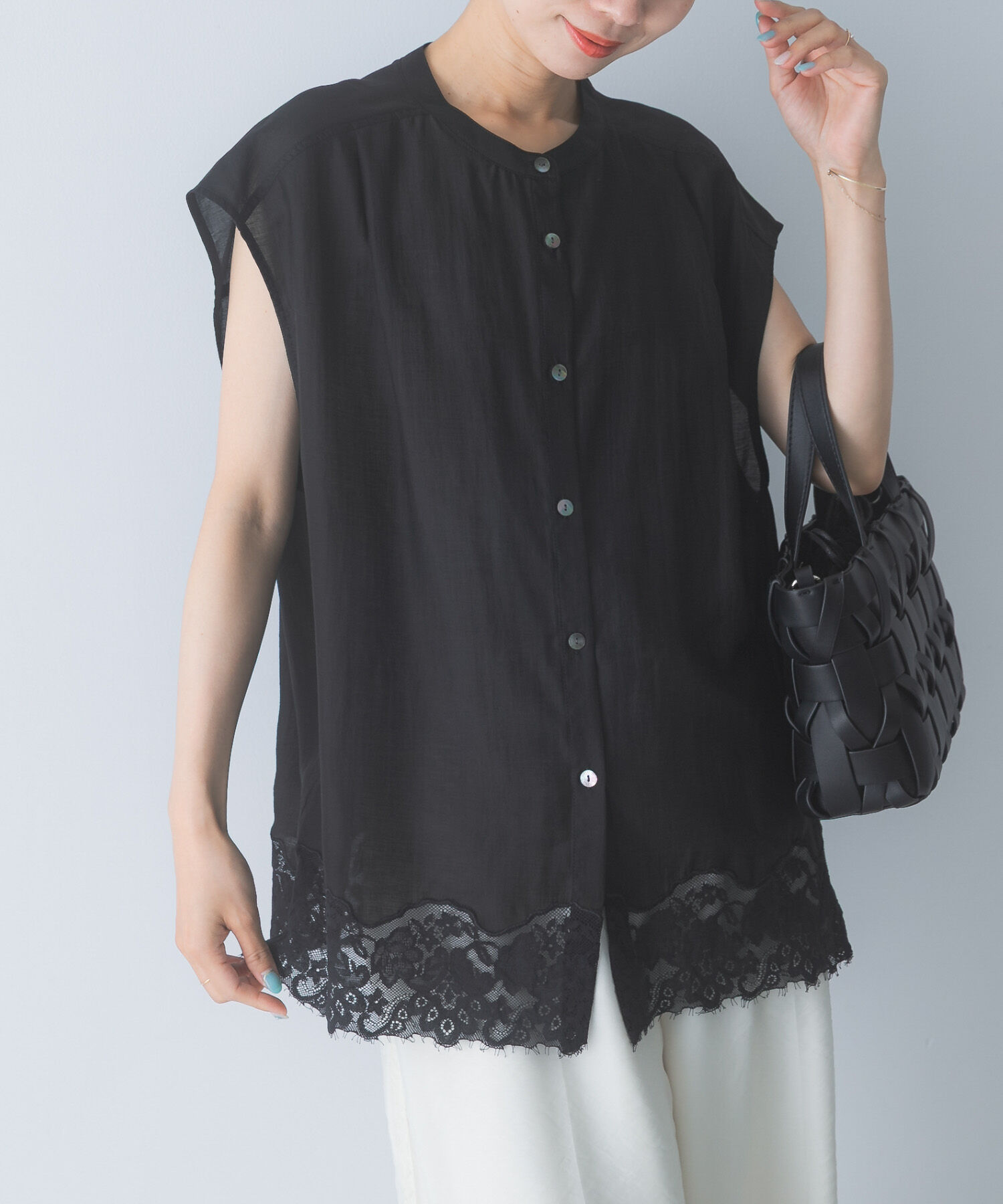URBAN RESEARCH ROSSO「CHIGNON　レースシアーフレンチブラウス」|シャツ・ブラウス|ブラック