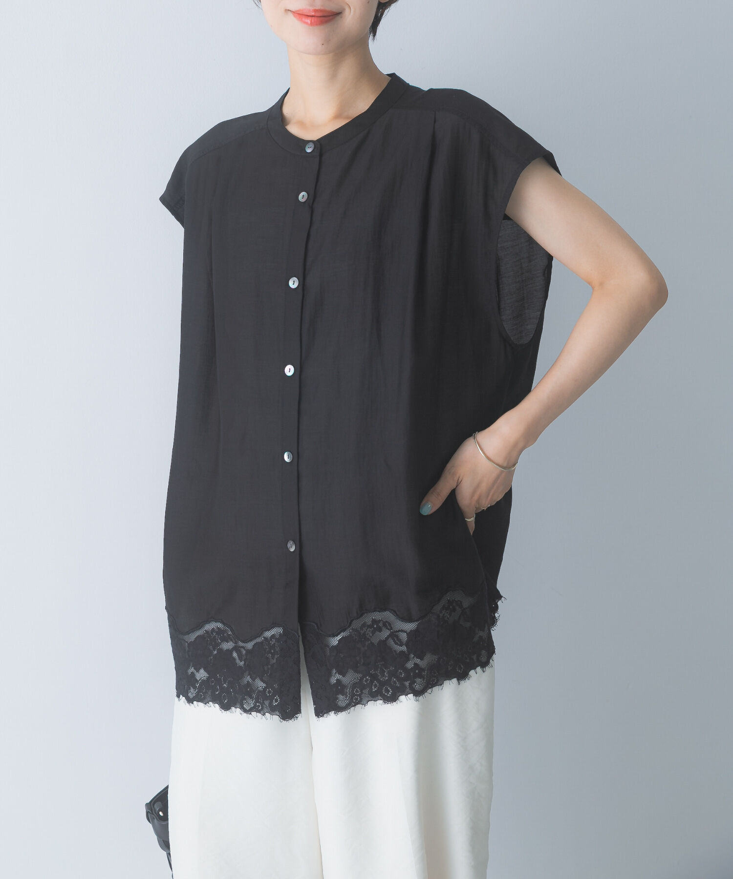 URBAN RESEARCH ROSSO「CHIGNON　レースシアーフレンチブラウス」|シャツ・ブラウス|