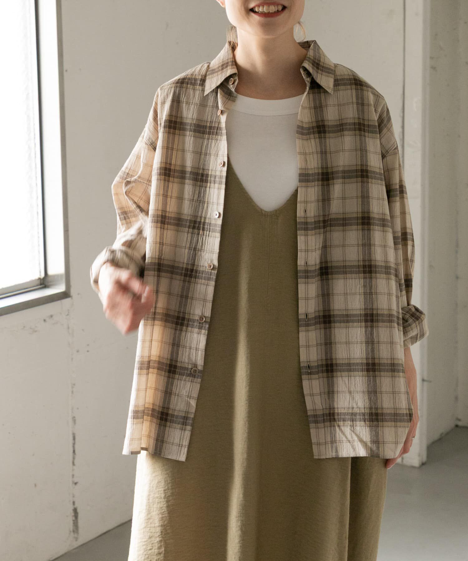 URBAN RESEARCH DOORS「FORK&SPOON　シアーチェックシャツ」|シャツ・ブラウス|ベージュ