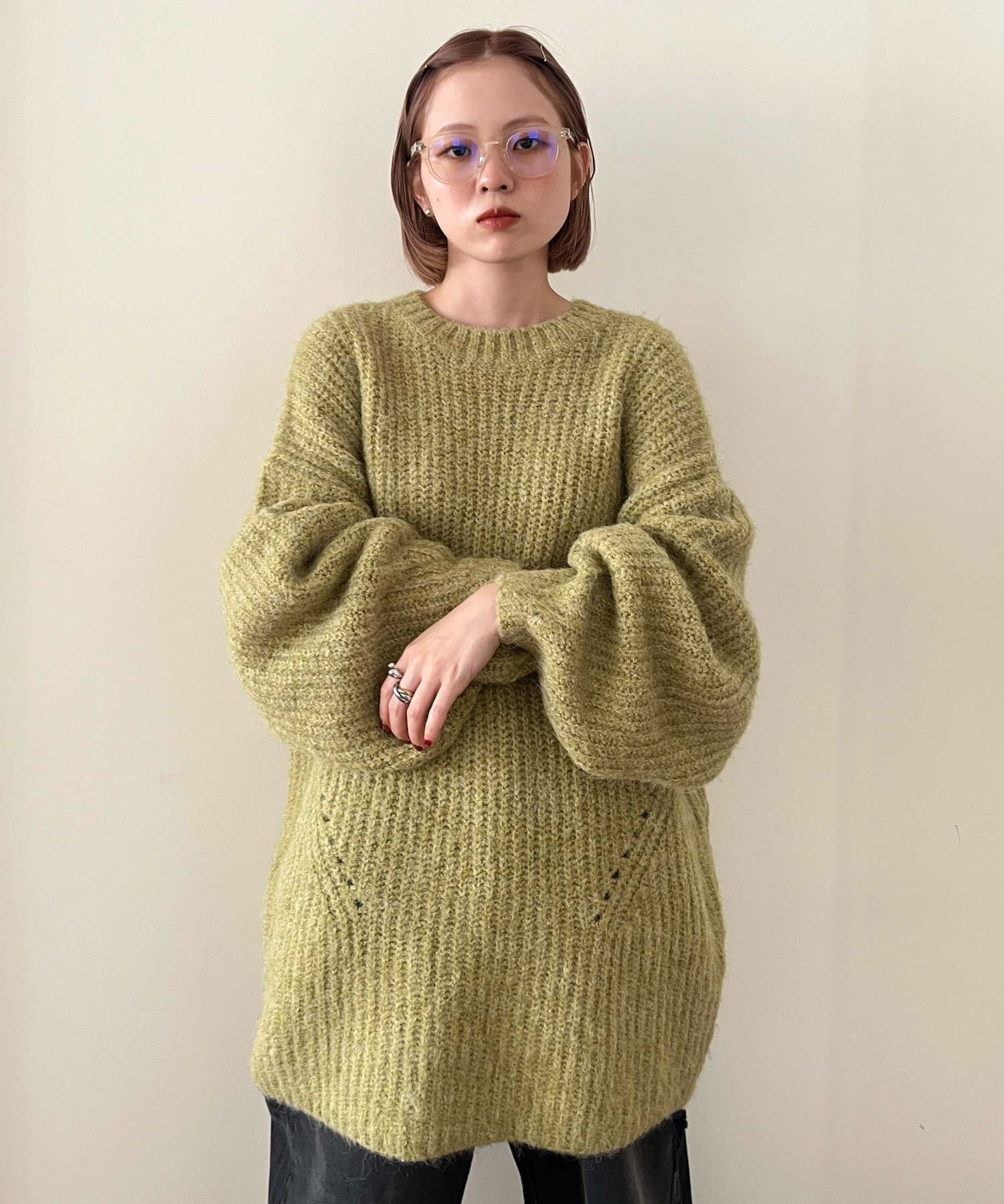  「ボリュームニットミニワンピース」|ワンピース|