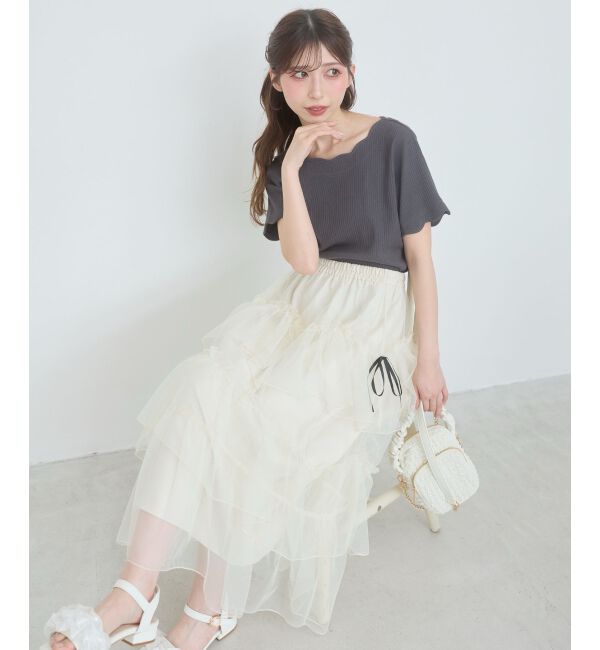  「スカラップデザイントップス」|Tシャツ・カットソー|