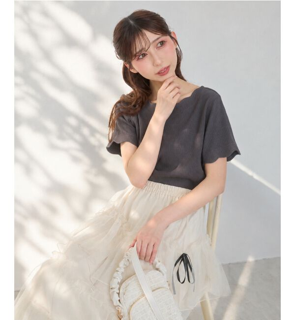  「スカラップデザイントップス」|Tシャツ・カットソー|Ｃ／グレー