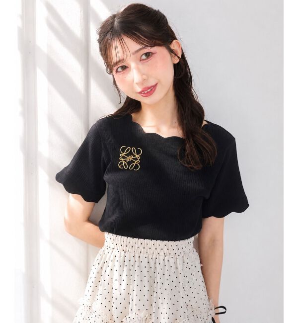  「スカラップデザイントップス」|Tシャツ・カットソー|ブラック