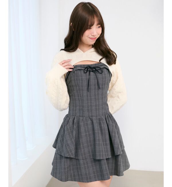  「ケーブルフードボレロセットミニワンピ」|ワンピース|