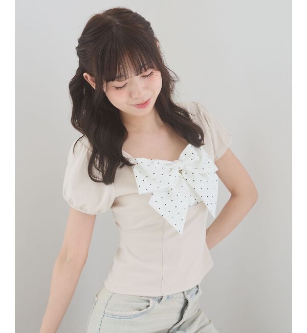  「ビッグリボンレイヤードトップス」|Tシャツ・カットソー|
