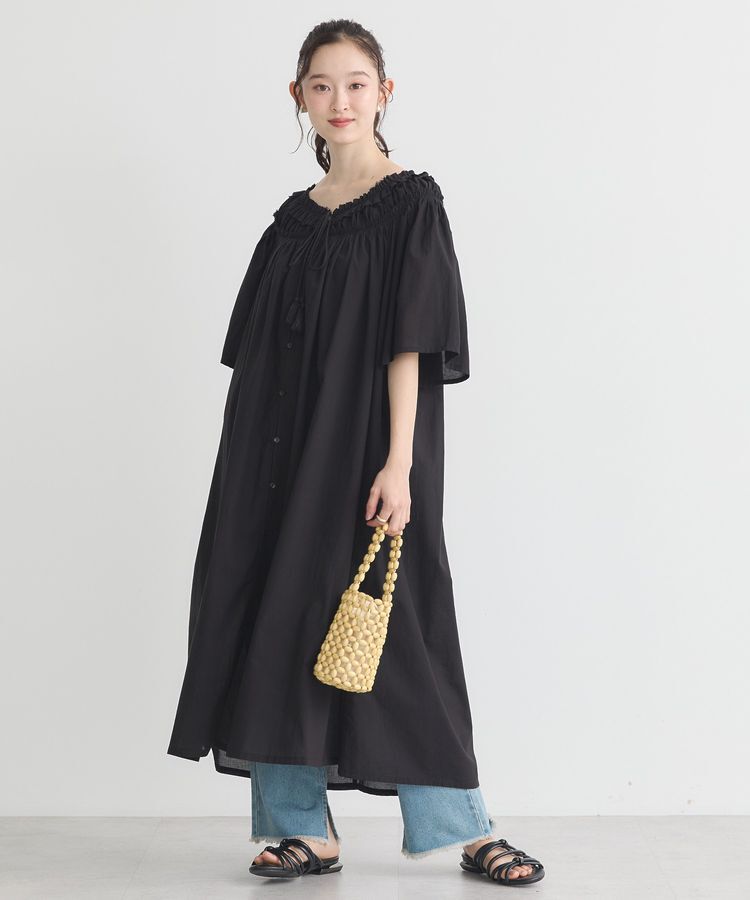earth music&ecology「ギャザーロングワンピース」|ワンピース|Black