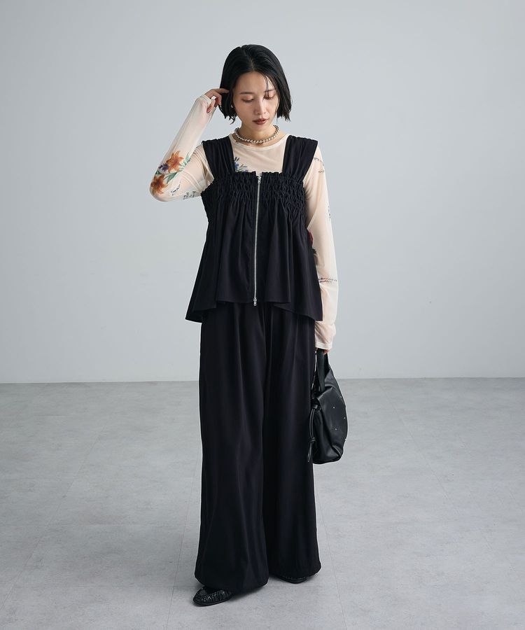 Green Parks「SET2点シャーリングビスチェ+ワイドパンツ」|ワンピース|Black