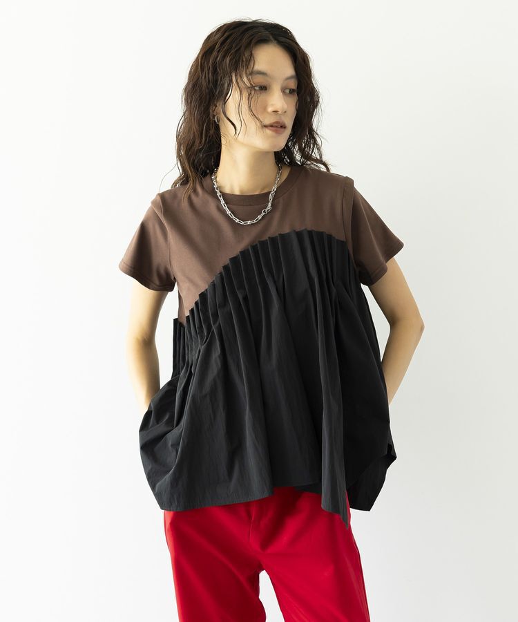 GARAGE OF GOOD CLOTHING「異素材タックカットソー」|Tシャツ・カットソー|Brown